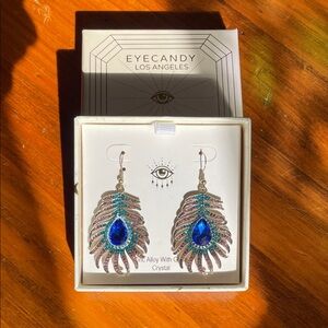 Eye Candy Blue and Silver Peacock Earrings
